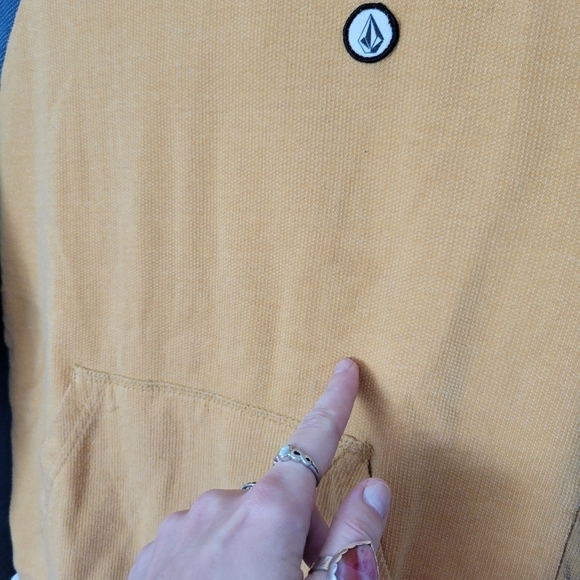 Volcom Boys Small Raglan Long Sleeve Hooded Shirt Blue Mustard Yellow Hoodie - Picture 4 of 6